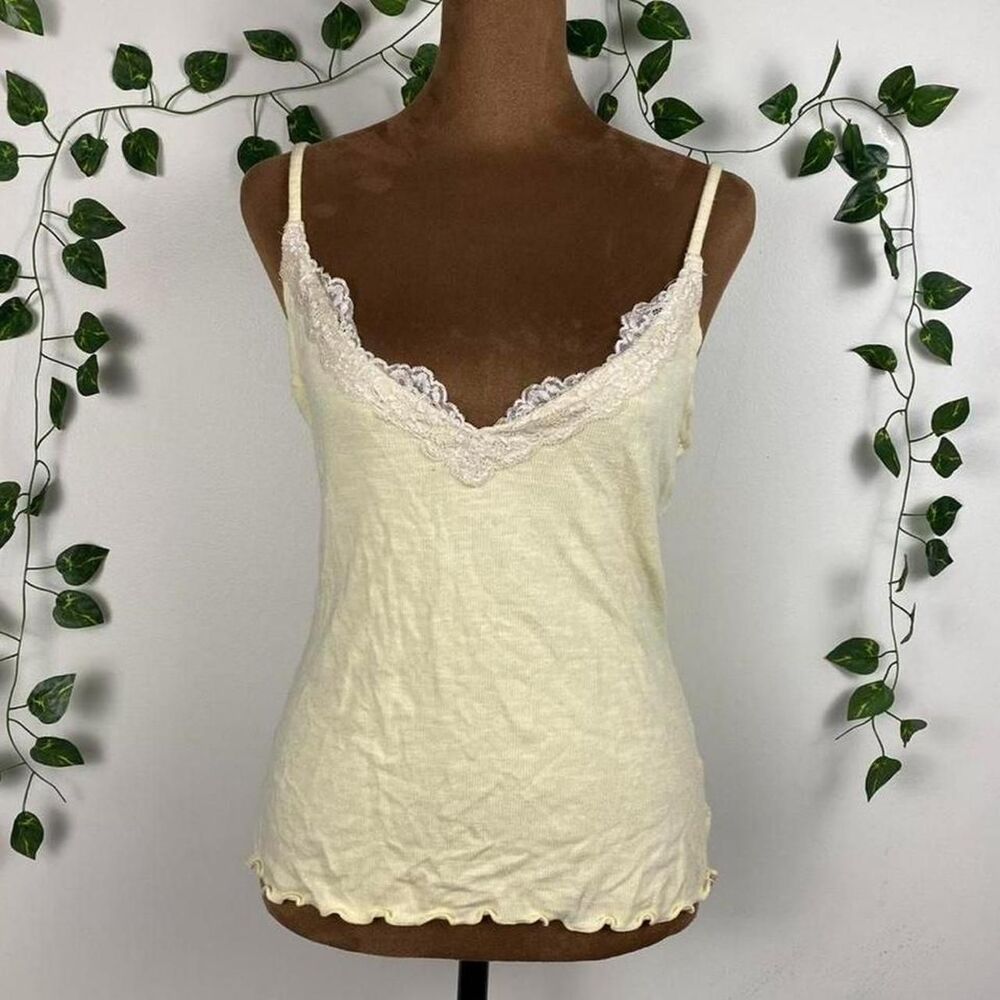 Free People Intimately lace trim cami butter yellow ruffled hem y2k 2000s